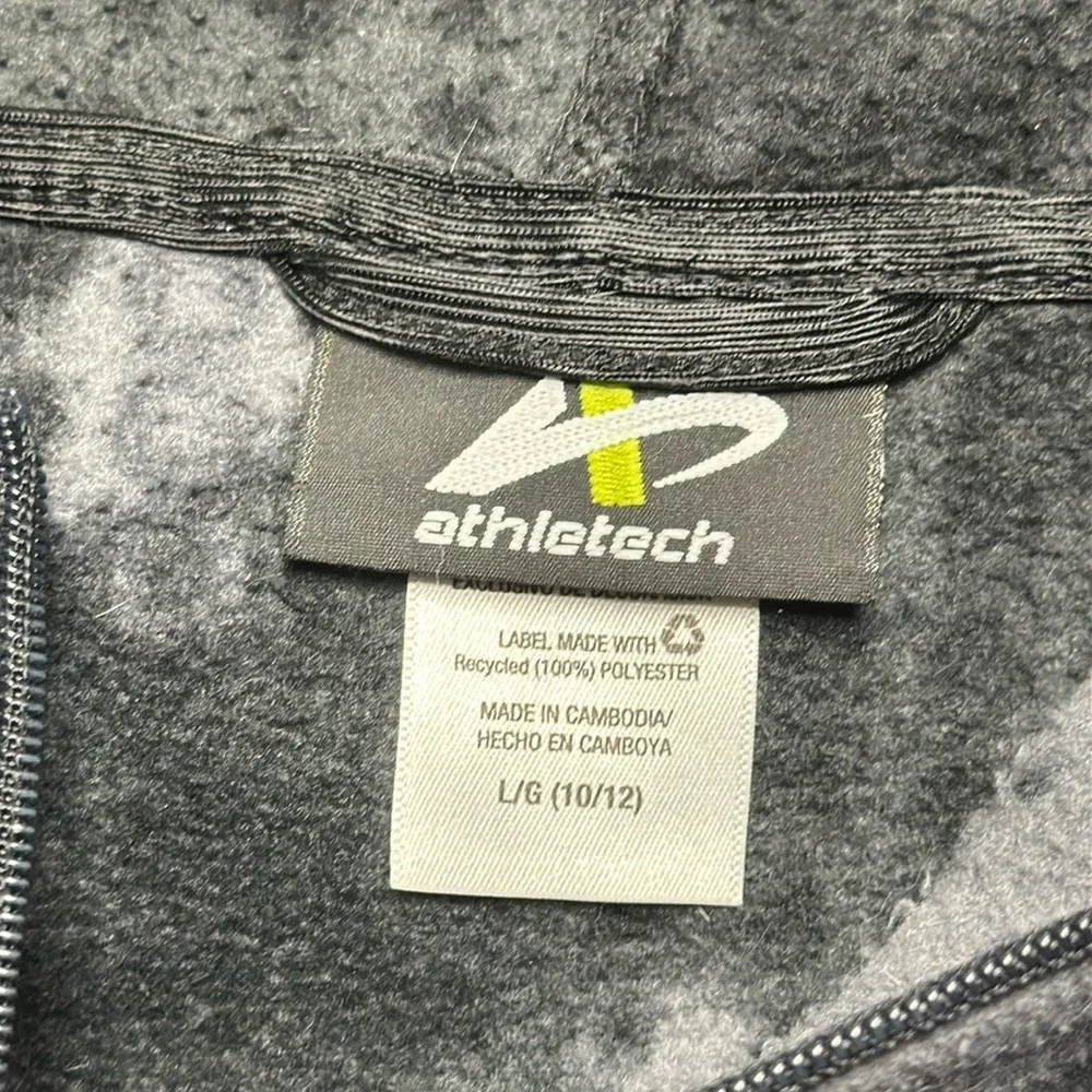 Athletech Boys Fleece Zip-Up Jacket Hooded Size L (10-12) Gray/Black